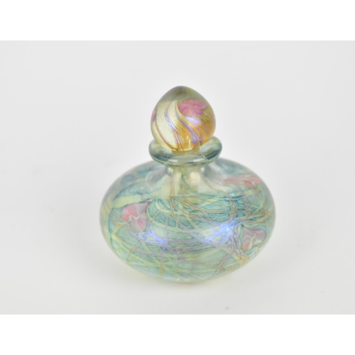 46 - Siddy Langley (b.1955) British, a small lidded scent bottle with pink heart-shaped leaves on an irid... 