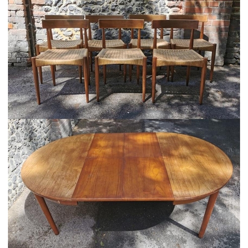 35 - A set of six Danish teak dining chairs by Arne Hovmand Olsen for Mogens Kold, with woven rattan seat... 
