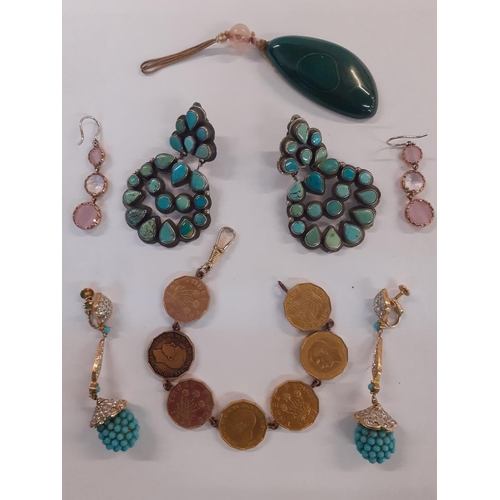 32 - Modern costume jewellery to include a pair of Oscar Beltz silver and turquoise cabochon earrings, Mu... 