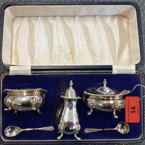 14 - A 1960's Birmingham silver cruet set, total weight without blue glass liners, 132.4g
Location: CAB