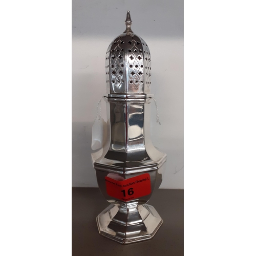 16 - A 1930's silver sugar shaker, of octagonal form, 17cm high, weight 174.6g
Location: 3.1