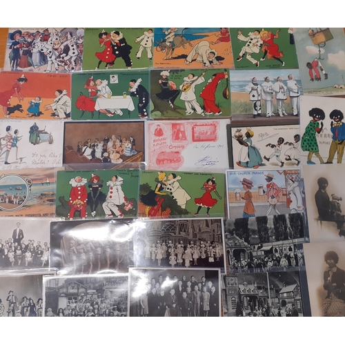 51 - A quantity of early 20th postcards to include 1905-1910 examples of travelling show-people, one sign... 