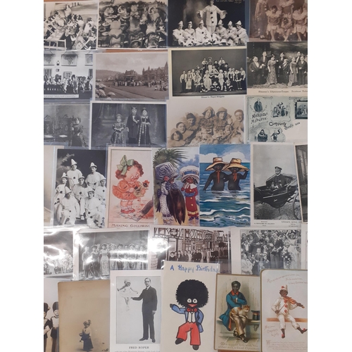 51 - A quantity of early 20th postcards to include 1905-1910 examples of travelling show-people, one sign... 