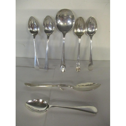 Seven mixed silver spoons to include a honey spoon, hallmarked Sheffield 1965, 113.2g
Location: TABLE