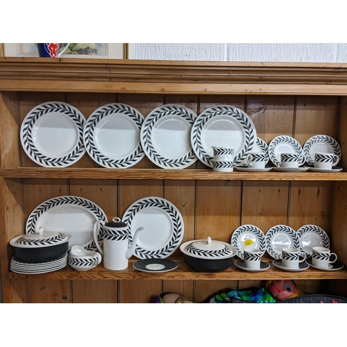 59 - A Wedgwood Susie Cooper Design dinner and coffee set decorated in black and white together with an e... 