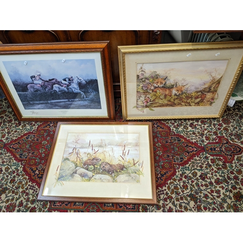 60 - Glenda Rae- Two signed prints - Two Foxes in woodland with spring flowers, and two others on a river... 