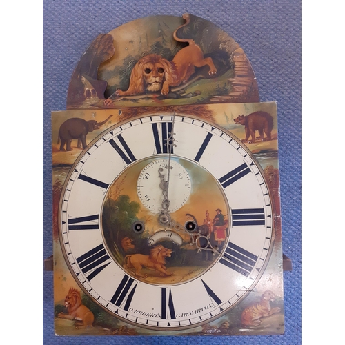 4 - A Georgian O.Roberts of Carnarvon arched top 8-day longcase clock movement painted with scenes of an... 