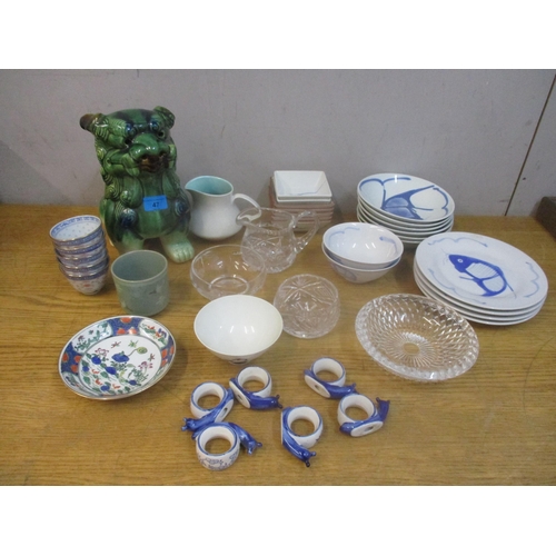 47 - A mixed lot of Chinese, Asian and British ceramics and glass, to include a Dog of Fo, Poole two-tone... 