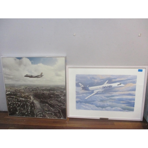 50 - Twenty two framed and glazed prints of aircraft and ships to include three SAAB style prints signed ... 