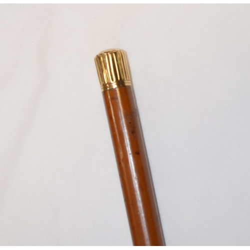 A Walking Cane With A Gold Mount With Reeded Decoration