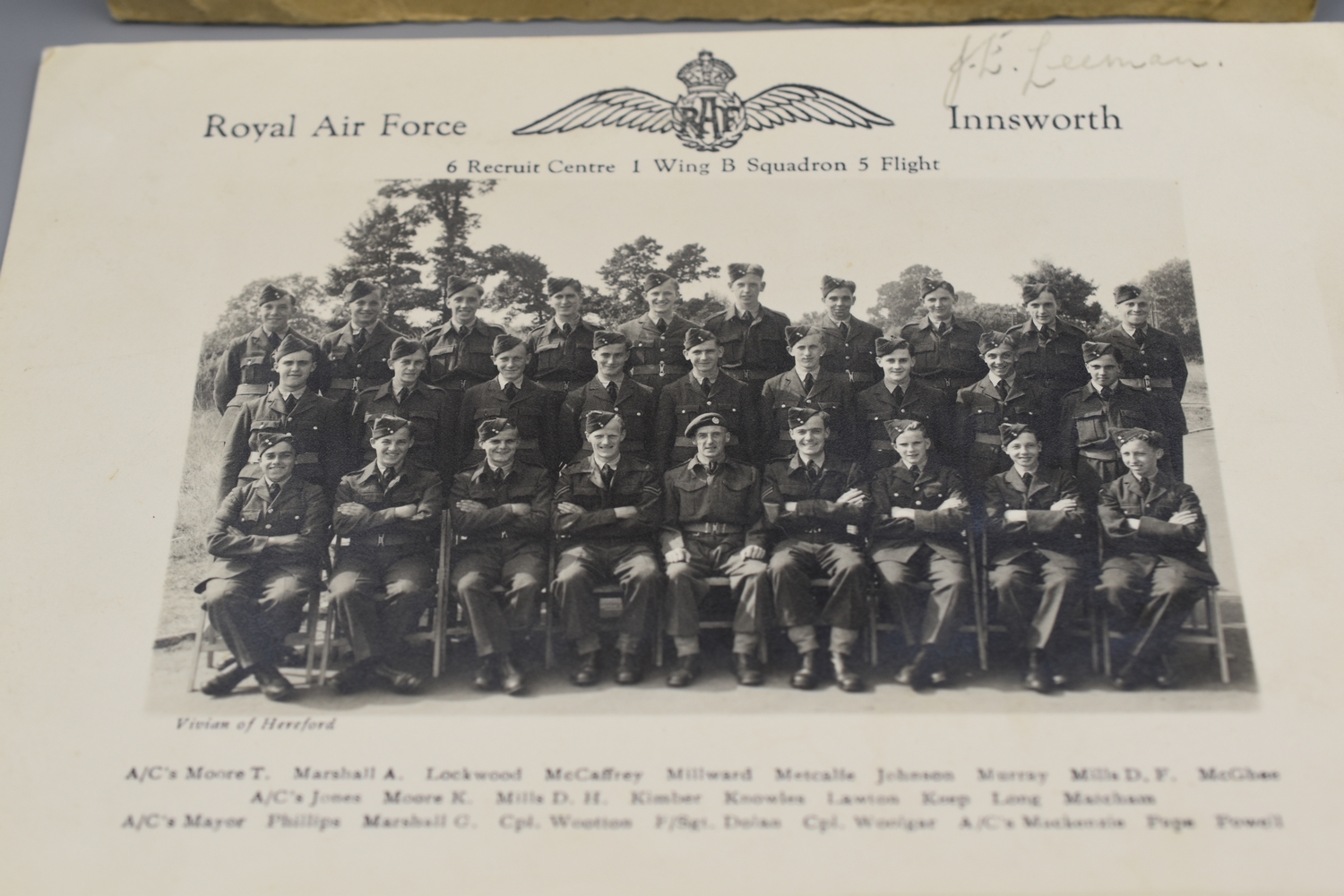 Wwii Raf Group Photograph And Hand Coloured Photo Of A Raf Flight Sergeant