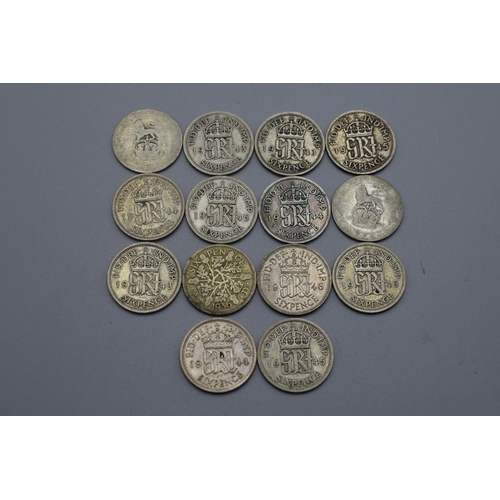 16 - Fourteen Pre 1947 Six Pence Pieces