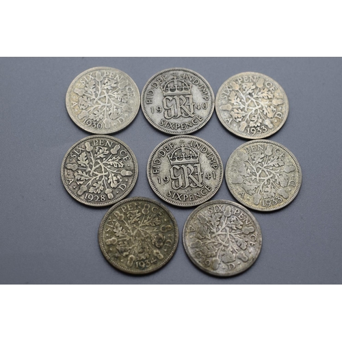 28 - Selection of 8 George V and George VI Silver Sixpences