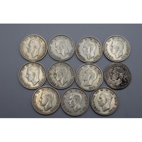 6 - Eleven Silver George VI One Shillings 1937, 1938, 1939, 1940 (x2), 1941 and 1942 (x5)