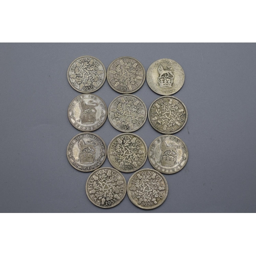 8 - Eleven George V Six Pence 1921, 1926 (x2), 1927, 1928, 1929 (x2), 1930, 1933, 1935 and 1936