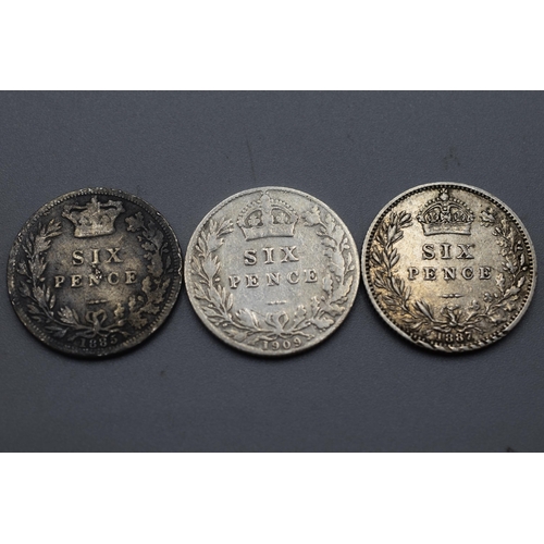 52 - Three Silver Six Pences 1885/1887 and 1909