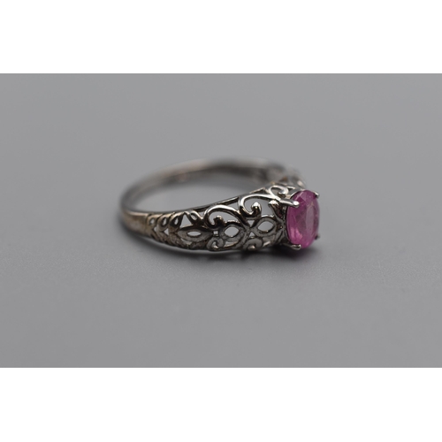 Silver 925 Filigree Pink Ring (T)