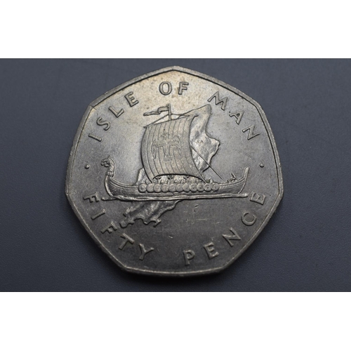 7 - A 1976 Isle of Man 50 Pence Coin, Viking Longboat.