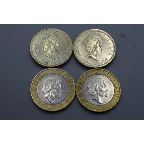 11 - Four 2 Pound Coins. Includes Bill of Rights, 1986 Scottish Thistle, William Shakespeare, First World... 