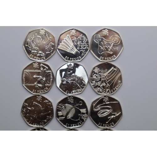 23 - Collection of 18 London Olympic 50 Pence Pieces - 2011