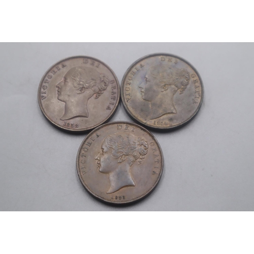 31 - Three Victoria Pennies 1853, 1854 and 1858