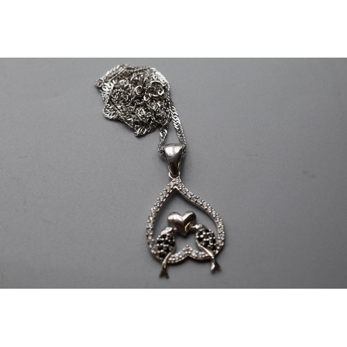 Silver 925 Diamante Love Bird Pendant Necklace