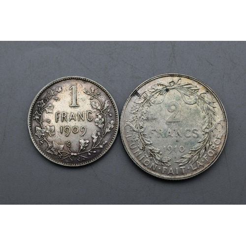 20 - Silver - Belgium - 1 Franc (1909) and 2 Francs (1910)