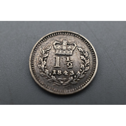 25 - Silver - 1½ Pence - Victoria - 1843