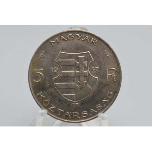 51 - Hungary Silver 1947 5 Forint Coin
