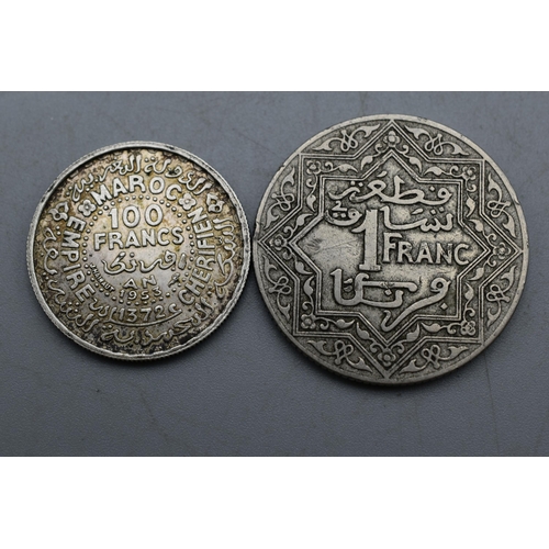 58 - Morocco - 1 Fran (1924) & 100 Francs (Silver) (1953)