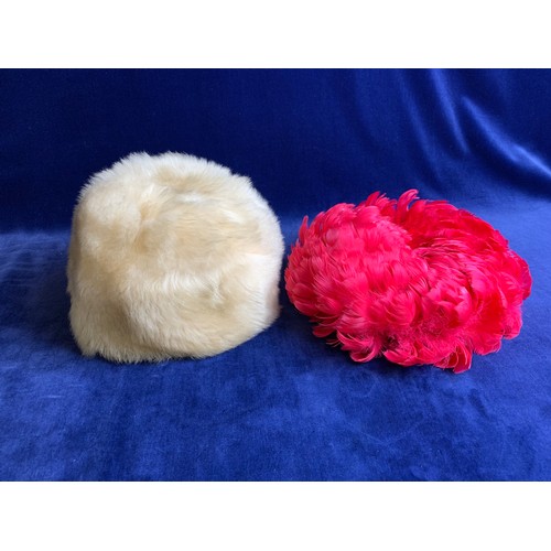 34 - Pair of Vintage Hats - One Sheepskin, One Feather