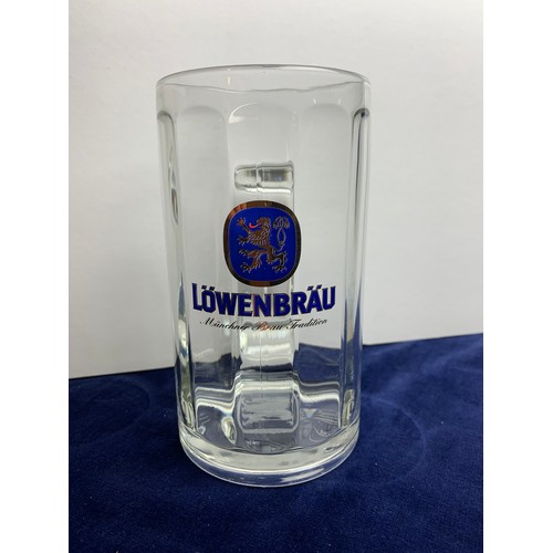 62 - Löwenbrau Handled Pint Glasses with Head Keepers - 18 Glasses in total