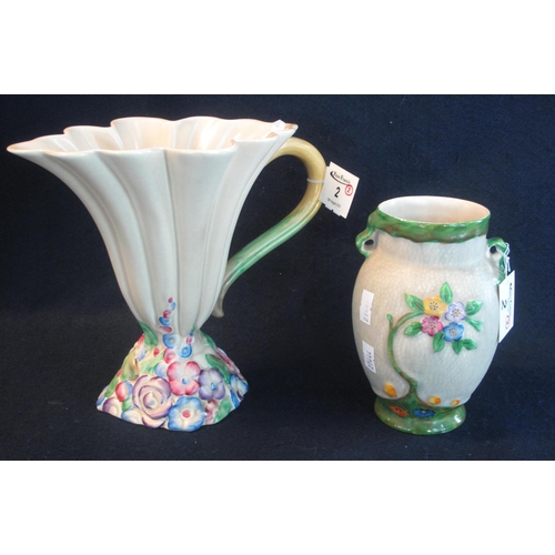 2 - Clarice Cliff 'My Garden' conical and fluted single handled jug, shape no. 830. Together with a Crow... 