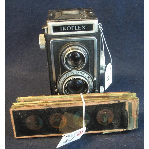 41 - Ikoflex twin lens reflex camera with Zeiss Ikon F75mm lens, together with a bundle of late 19th Cent... 