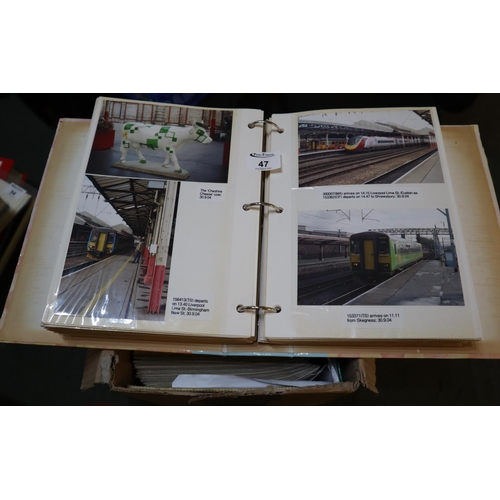 47 - Four albums of postcard size photos of modern trains and stations, also includes tickets and timetab... 