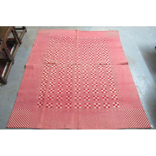 1 - Red and cream early Welsh tapestry narrow loom blanket in checkered design. 211 x 176cm approx. 


P... 