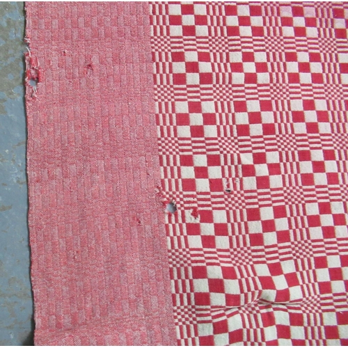 1 - Red and cream early Welsh tapestry narrow loom blanket in checkered design. 211 x 176cm approx. 


P... 