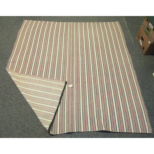 4 - Antique cream ground Welsh woollen striped red and black heavy weight blanket, 189 x 177cm approx.
P... 