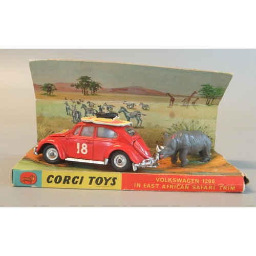 35 - Cogi toys 256 Volkswagen 1200 in East African Safari trim, with rhino and Corgi toys Major 1137 Ford... 