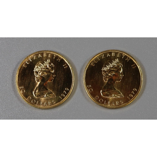 261 - Two Canadian 50 Dollars gold coins, both dated 1979, with Maple leaf decoration and Elizabeth II hea... 