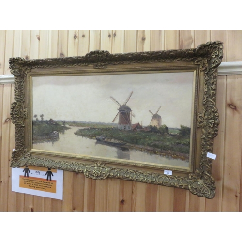 Gilt Framed Oil Painting "Extensive Dutch Landscape Scene", C. J. Delfgraw