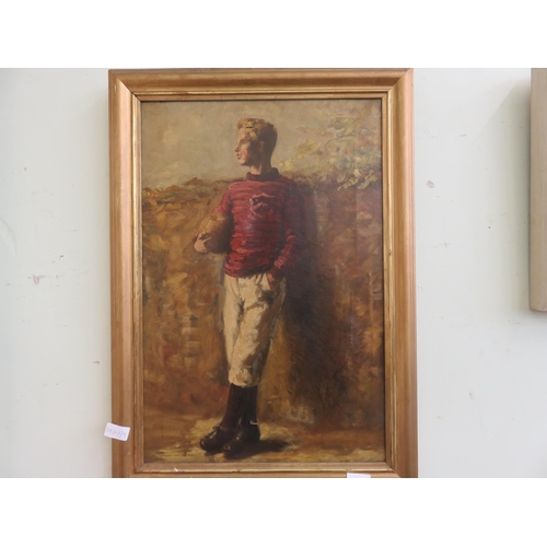 1 - Gilt Framed Oil Painting of a Young Footballer - Unsigned (canvas slightly imperfect)