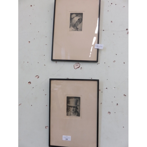 31 - Pair of Framed Portrait Etchings by J.B. Souter