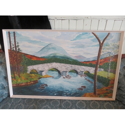 42 - Framed Oil Painting - Bridge Scene - Nosliwa