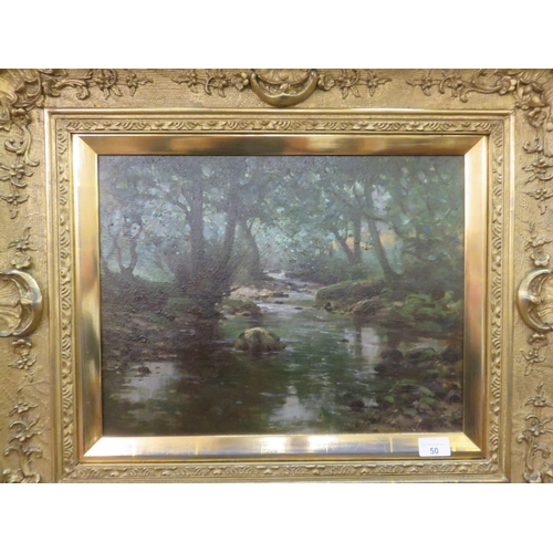 50 - Gilt Framed Oil Painting - A Perthshire Burn - R. Russell MacNee 13 x 17½  inches