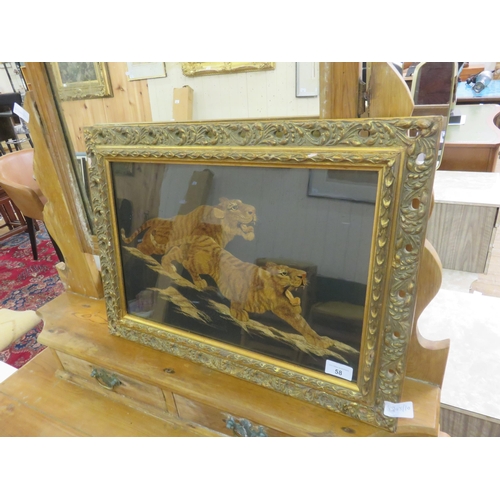 58 - Framed Embroidered Picture of Two Tigers
