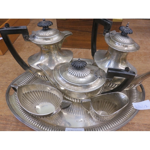 Five piece Silver Tea and Coffee Set and Tray. 51 Troy ounces total weight.