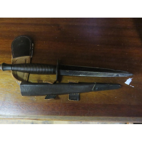 WW2 Original Fairbairn Sykes Commando Dagger, Black Blade Edition, Leather Sheath, 3rd Pattern Stamped