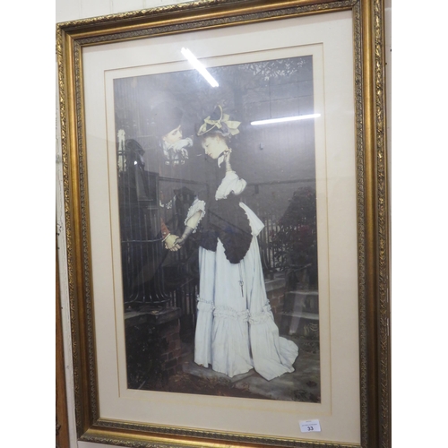 33 - Gilt Framed Watercolour - Victorian Woman and Gentleman