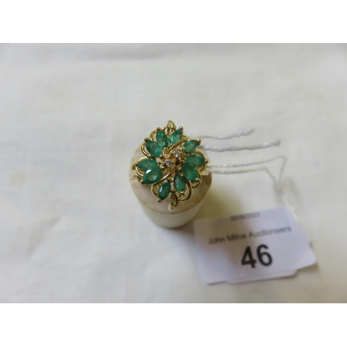 46 - 18ct Gold, Emerald and Diamond Petal Shaped Ring